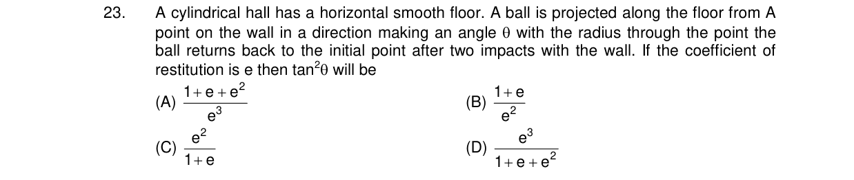 Chemistry diagram for: A cylindrical hall has a horizontal smooth floor. A ball is projected along the floor from A point on the wall in a dire