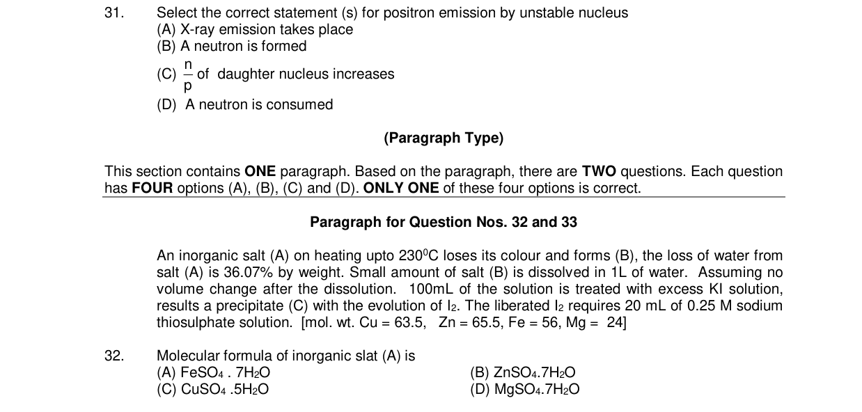 Chemistry diagram for: Select the correct statement (s) for positron emission by unstable nucleus