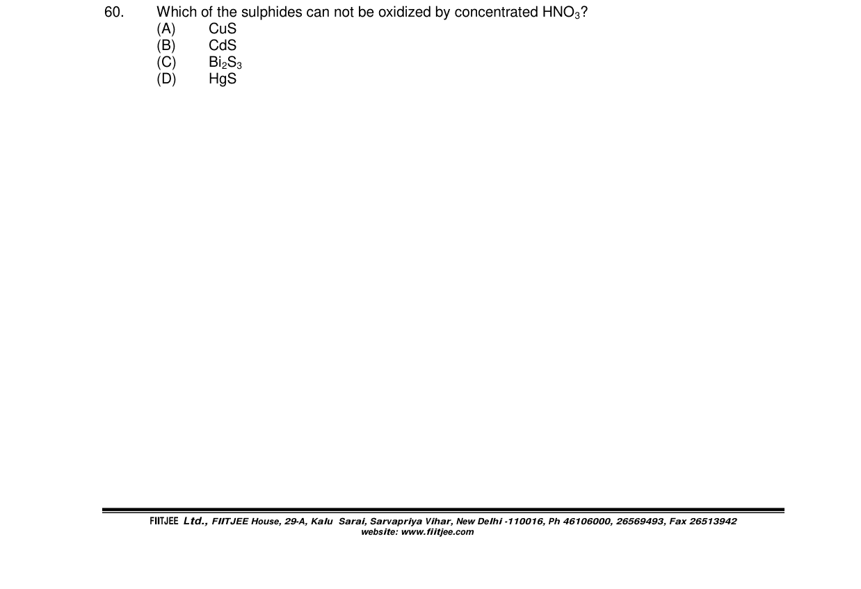 Chemistry diagram for: Which of the sulphides can not be oxidized by concentrated HNO3?