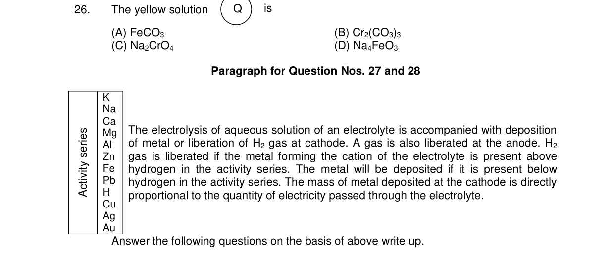 Chemistry diagram for: The yellow solution (Q) is