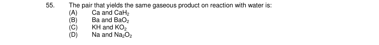 Chemistry diagram for: The pair that yields the same gaseous product on reaction with water is: