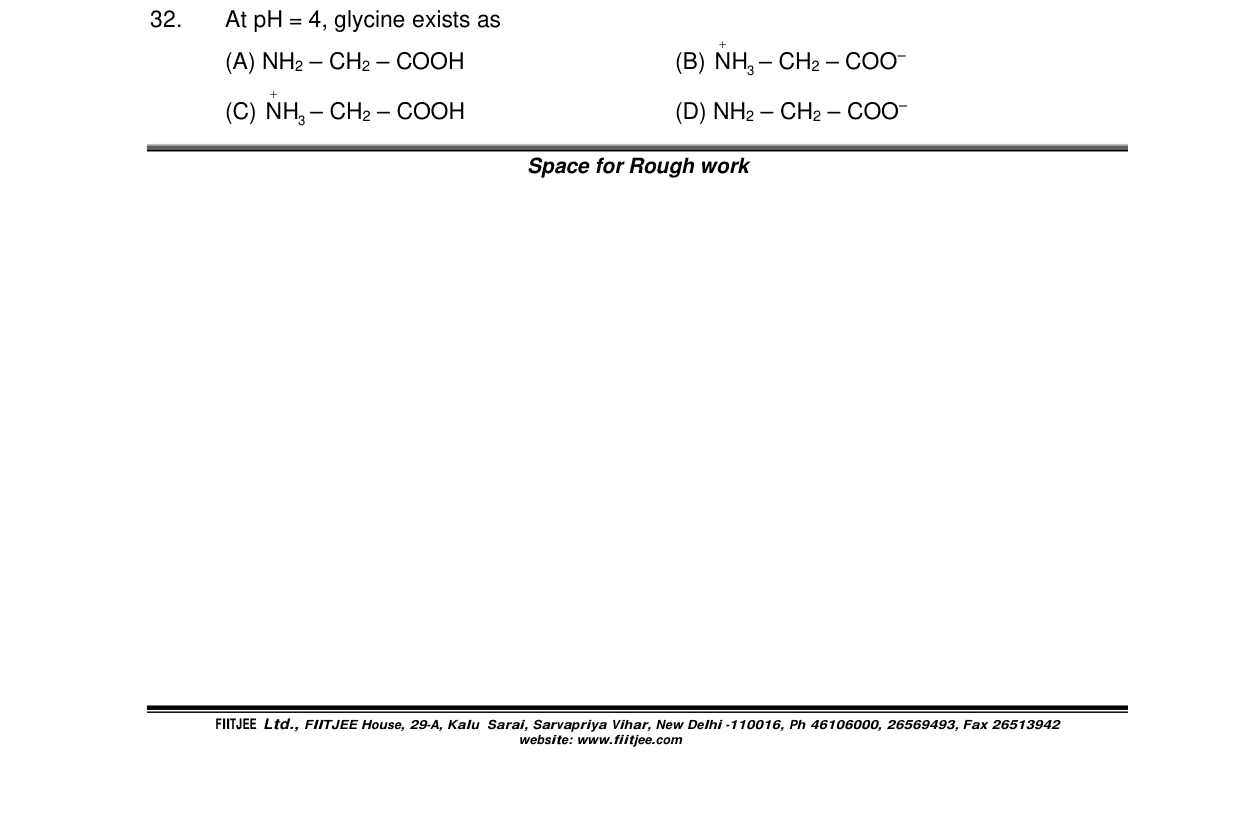 Chemistry diagram for: At pH = 4, glycine exists as