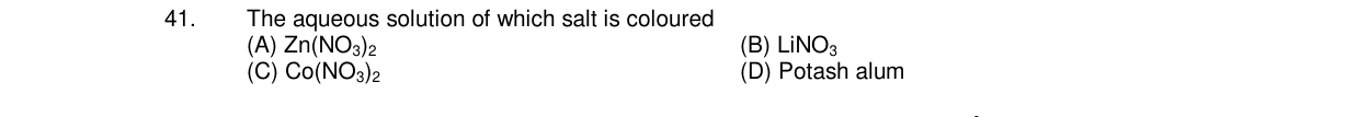 Chemistry diagram for: The aqueous solution of which salt is coloured