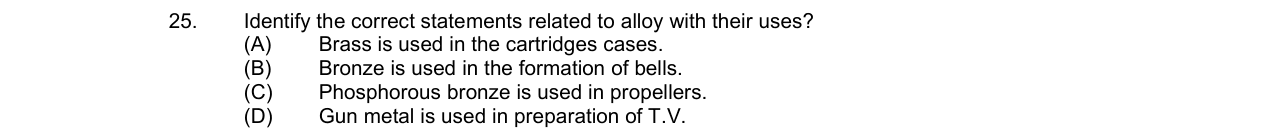 Chemistry diagram for: Identify the correct statements related to alloy with their uses?