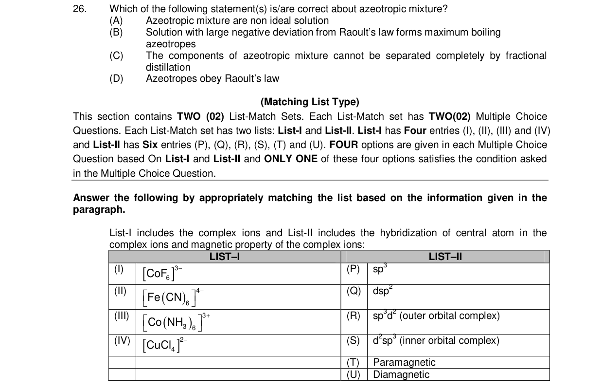 Chemistry diagram for: Which of the following statement(s) is/are correct about azeotropic mixture?