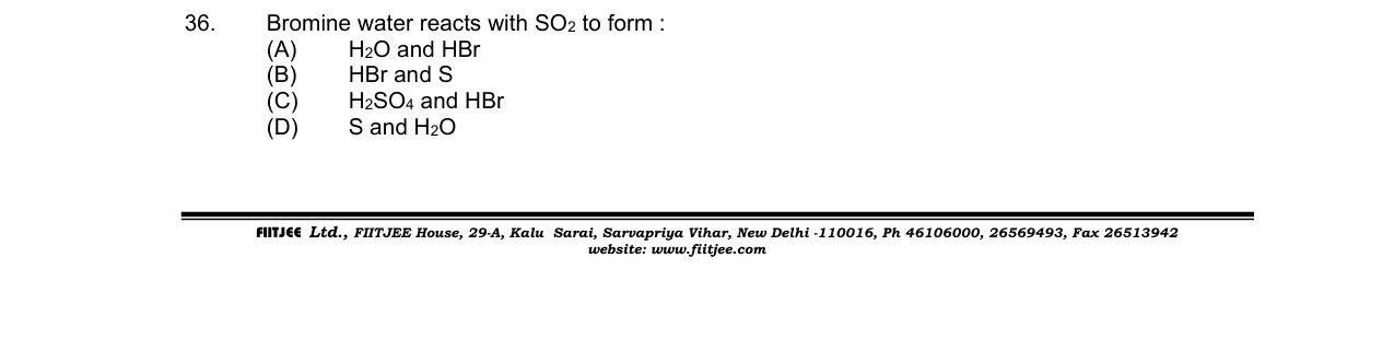 Chemistry diagram for: Bromine water reacts with SO2 to form :