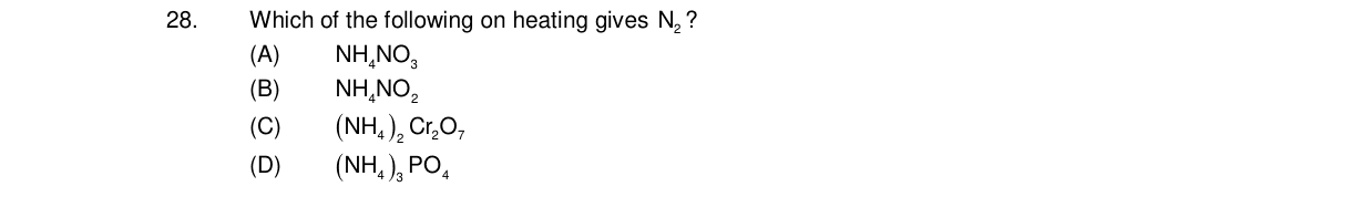 Chemistry diagram for: Which of the following on heating gives N2?