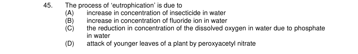 Chemistry diagram for: The process of 'eutrophication' is due to
