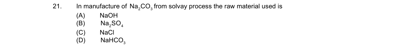 Chemistry diagram for: In manufacture of Na2CO3 from solvay process the raw material used is