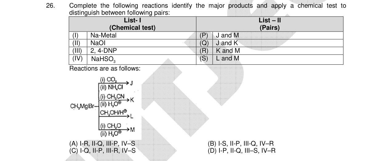Chemistry diagram for: Complete the following reactions identify the major products and apply a chemical test to distinguish between following