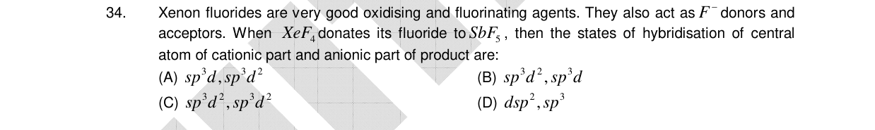 Chemistry diagram for: Xenon fluorides are very good oxidising and fluorinating agents. They also act as F^- donors and acceptors. When XeF4 do