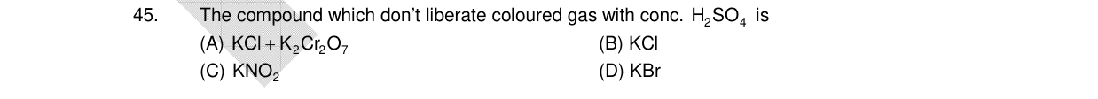 Chemistry diagram for: The compound which don't liberate coloured gas with conc. H2SO4 is