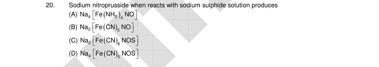 Chemistry diagram for: Sodium nitroprusside when reacts with sodium sulphide solution produces