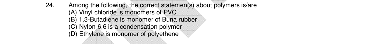 Chemistry diagram for: Among the following, the correct statemen(s) about polymers is/are