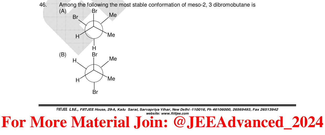 Chemistry diagram for: Among the following the most stable conformation of meso-2, 3 dibromobutane is