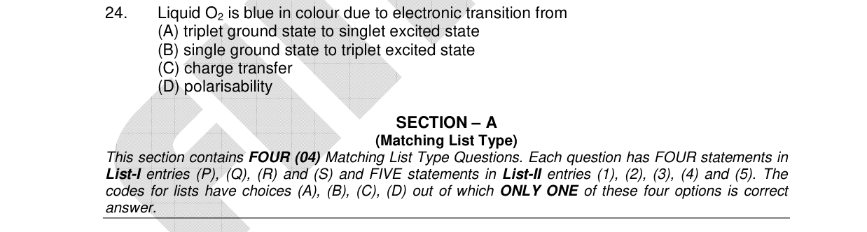 Chemistry diagram for: Liquid O2 is blue in colour due to electronic transition from