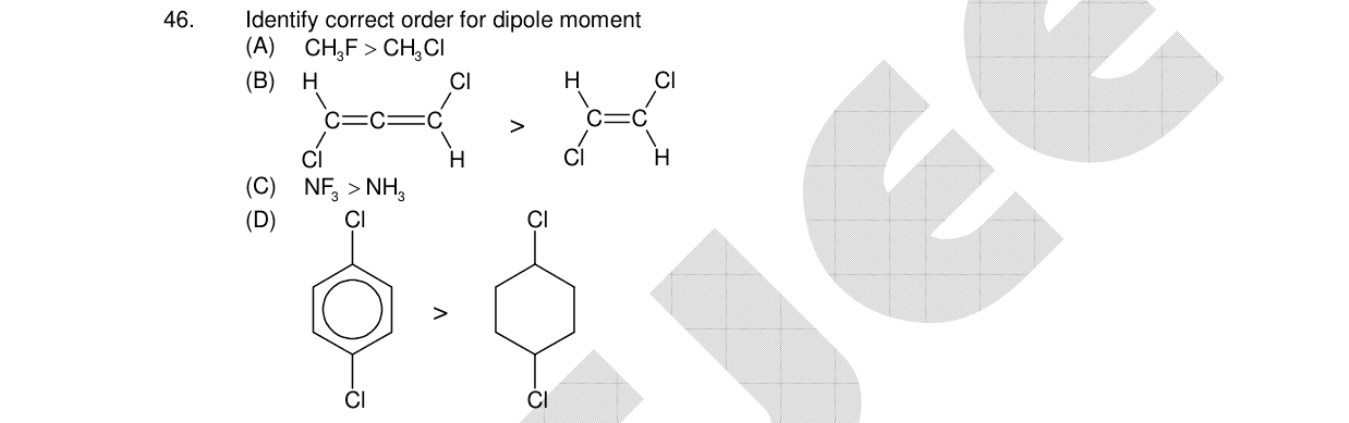 Chemistry diagram for: Identify correct order for dipole moment