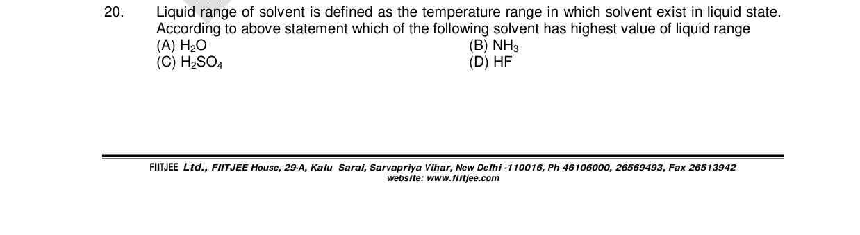 Chemistry diagram for: Liquid range of solvent is defined as the temperature range in which solvent exist in liquid state. According to above s