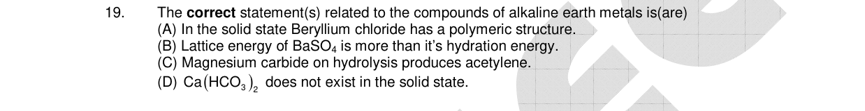 Chemistry diagram for: The correct statement(s) related to the compounds of alkaline earth metals is(are)