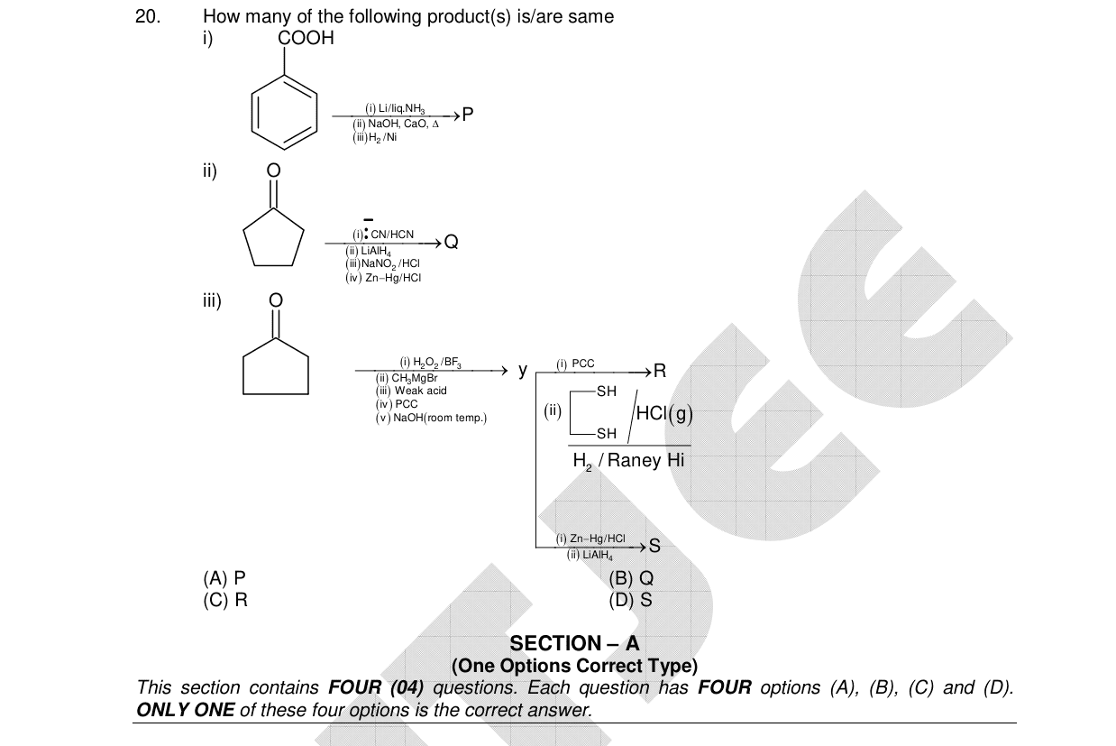 Chemistry diagram for: How many of the following product(s) is/are same i) Benzoic acid (COOH on benzene ring) treated with (i) Li/liq.NH3, (ii