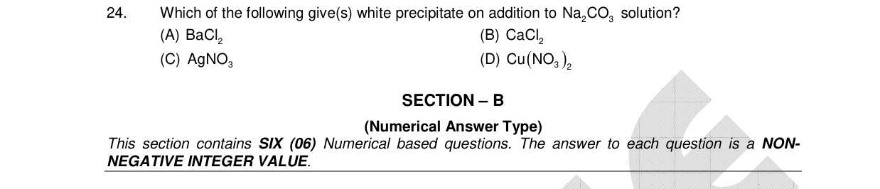 Chemistry diagram for: Which of the following give(s) white precipitate on addition to Na2CO3 solution?