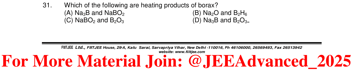 Chemistry diagram for: Which of the following are heating products of borax?