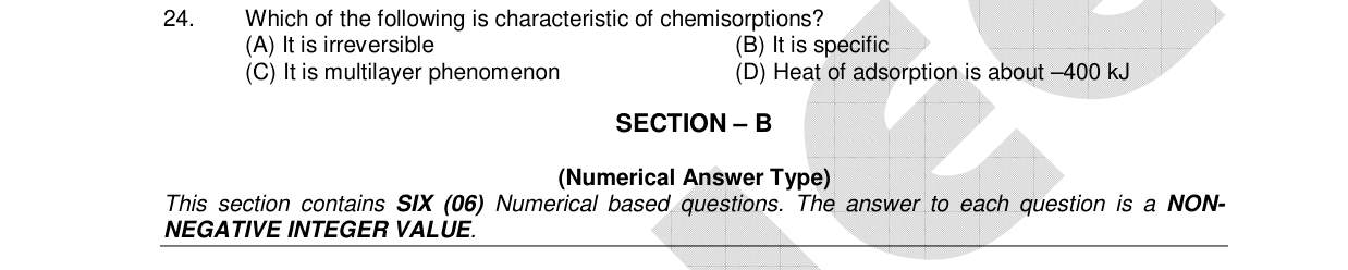 Chemistry diagram for: Which of the following is characteristic of chemisorptions?