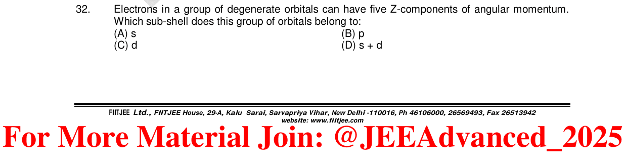 Chemistry diagram for: Electrons in a group of degenerate orbitals can have five Z-components of angular momentum. Which sub-shell does this gr
