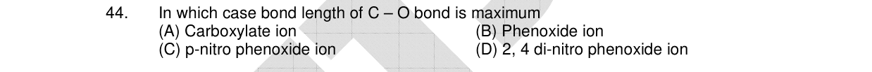Chemistry diagram for: In which case bond length of C β O bond is maximum