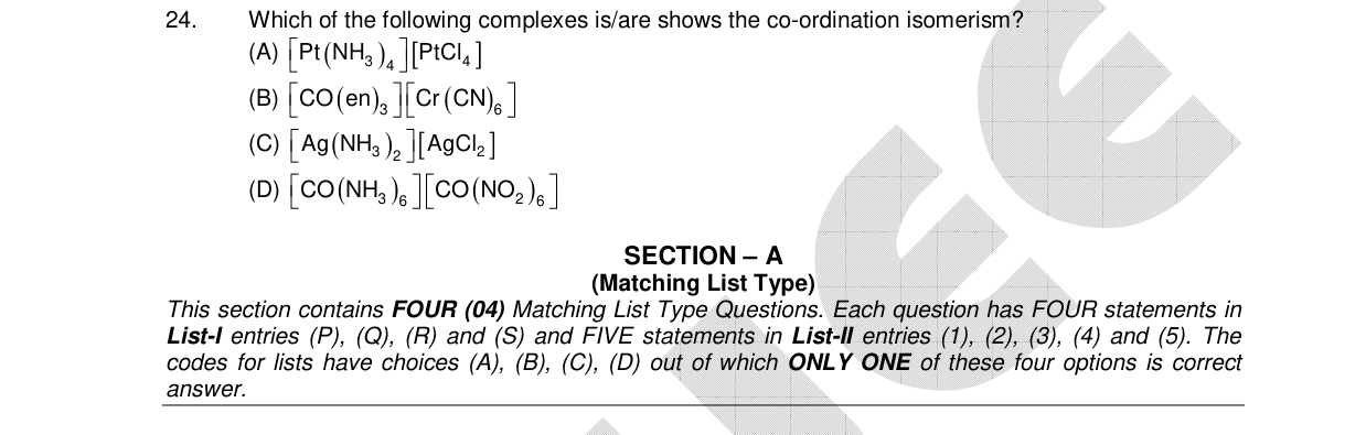 Chemistry diagram for: Which of the following complexes is/are shows the co-ordination isomerism?
