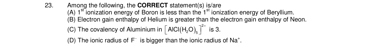 Chemistry diagram for: Among the following, the CORRECT statement(s) is/are