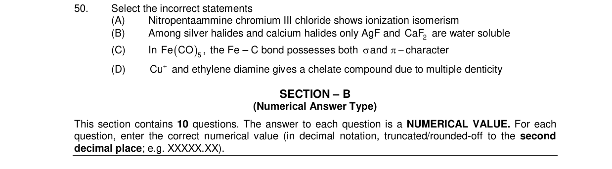 Chemistry diagram for: Select the incorrect statements